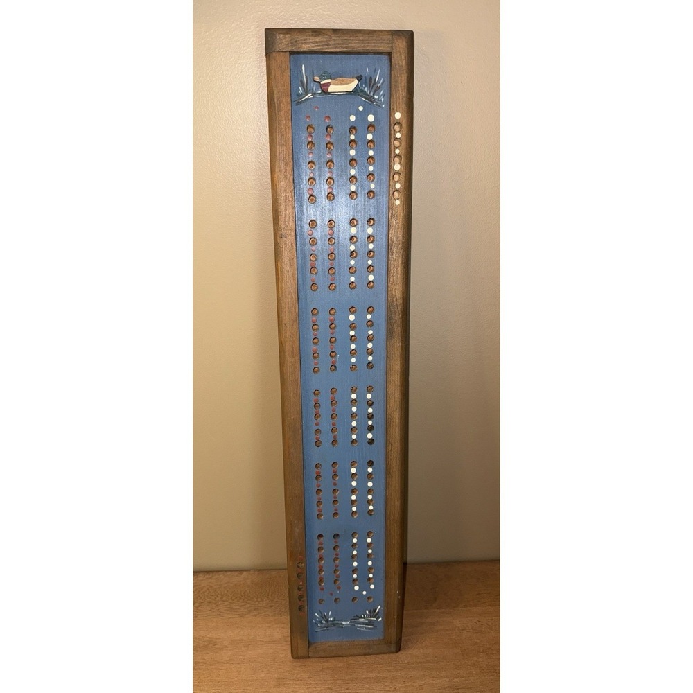 Vintage Hand Painted Wooden Cribbage Board Wall Decor Mallard Duck Cabin Game